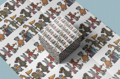 Animal Community Gift Wrap Sheet - set of two