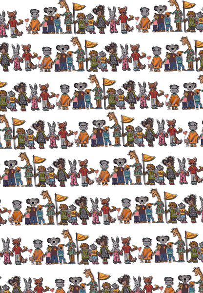 Animal Community Gift Wrap Sheet - set of two