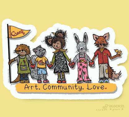 Art Community Love - Animal Family Die-Cut Vinyl Sticker Weather Proof Decal