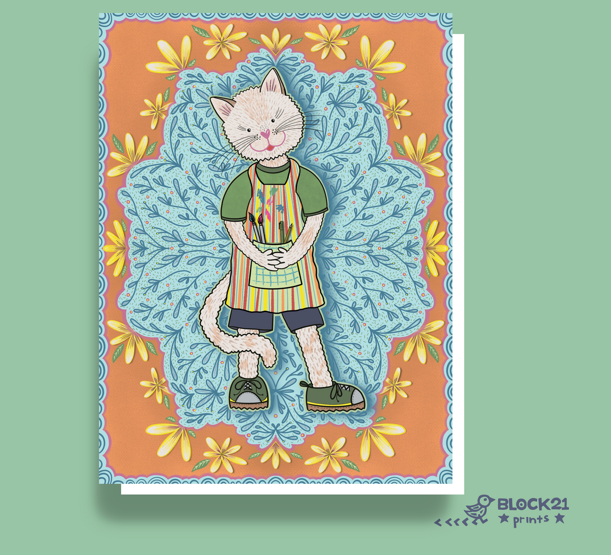 Artist Cat Vinyl Sticker | Cute Art Teacher & Creative Gift