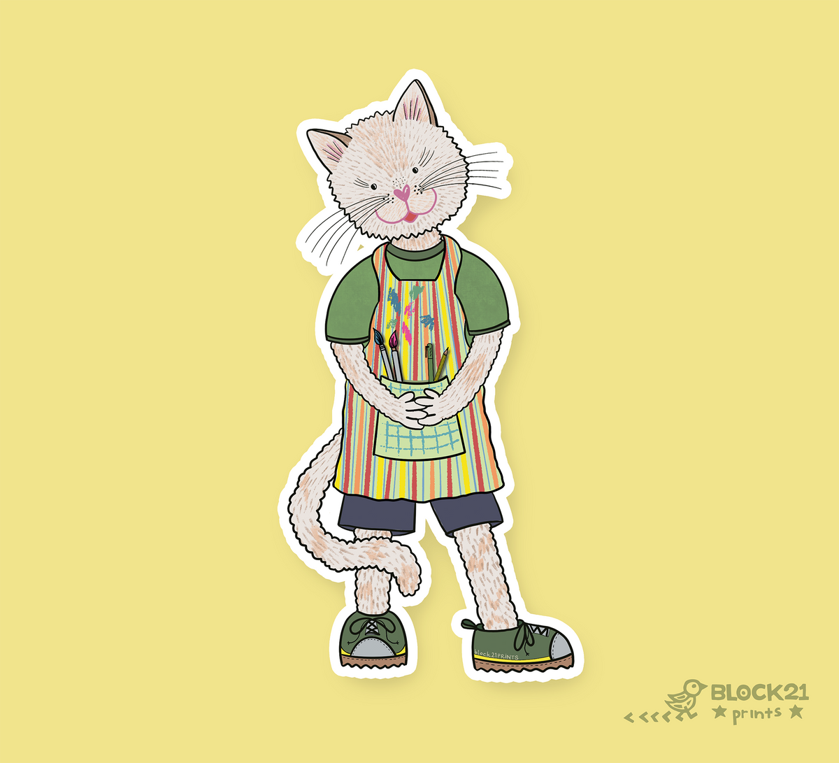 Artist Cat Vinyl Sticker | Cute Art Teacher & Creative Gift