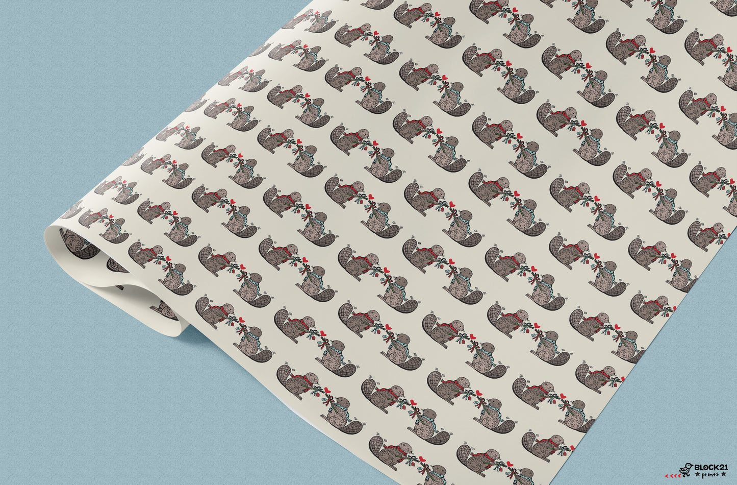 Holiday Winter Beaver Pals Gift Wrap Sheet - set of two sheets