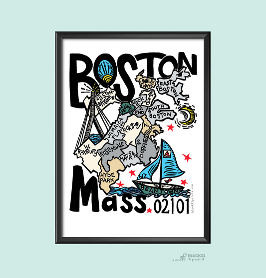 Boston Massachusetts City Map Poster Print