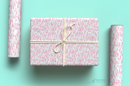 Pink Bunnies and Wheat Gift Wrap Sheet - set of two