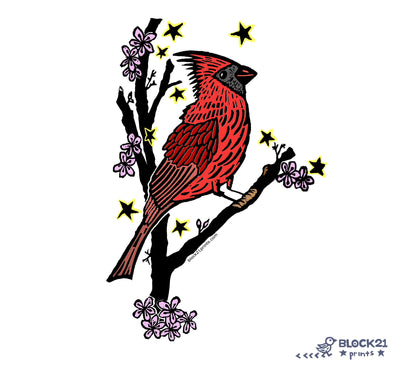 Cardinal on a branch Vinyl Die Cut Sticker