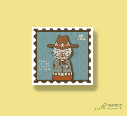 New Sheriff in Town Cat Sticker | Western Cowboy Cat Sticker