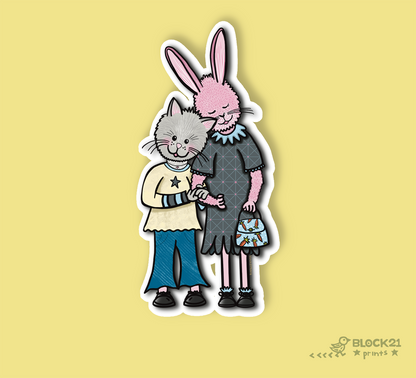 Connected Souls Cat and Bunny - Vinyl Sticker | Waterproof