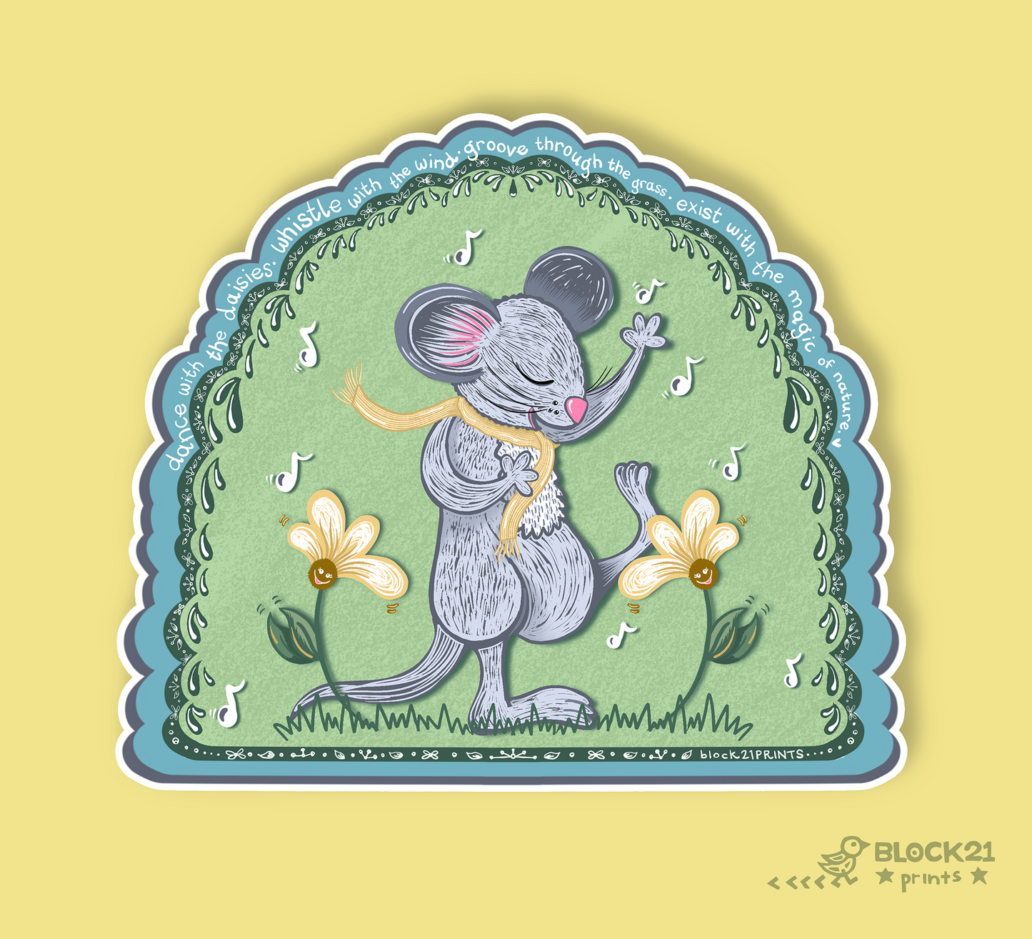 Dancing Mouse with Daisies Vinyl Sticker – Waterproof