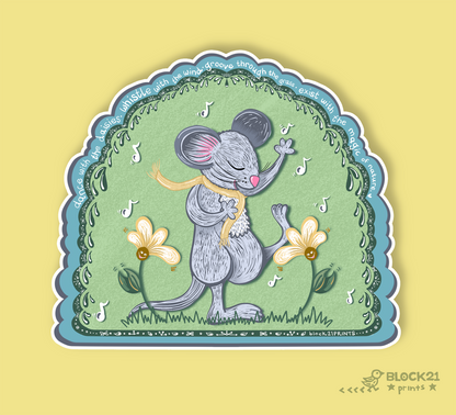 Dancing Mouse with Daisies Vinyl Sticker – Waterproof