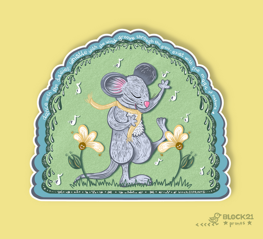 Dancing Mouse with Daisies Vinyl Sticker – Waterproof