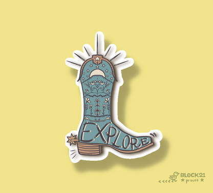 Explore Cowboy Boot Sticker | Western Adventure Vinyl Sticker