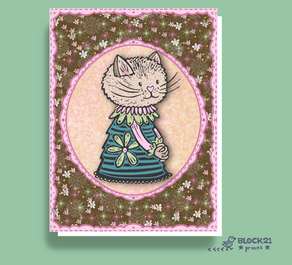 Floral Cat Greeting Card | Whimsical Blank Note Card