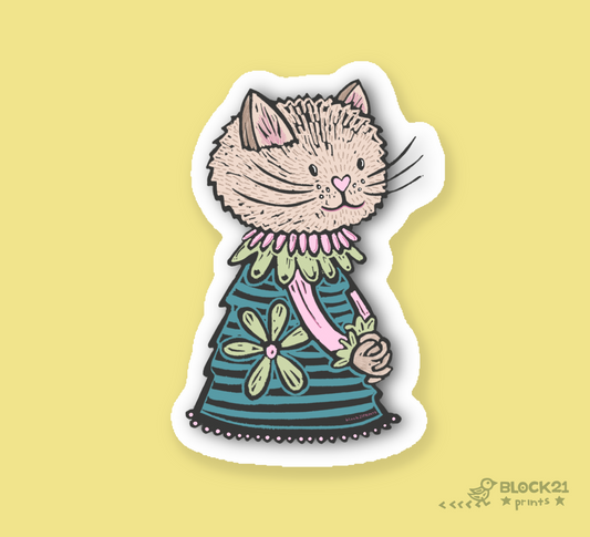 Cute Floral Cat Vinyl Sticker | Whimsical Flower Kitty Gift