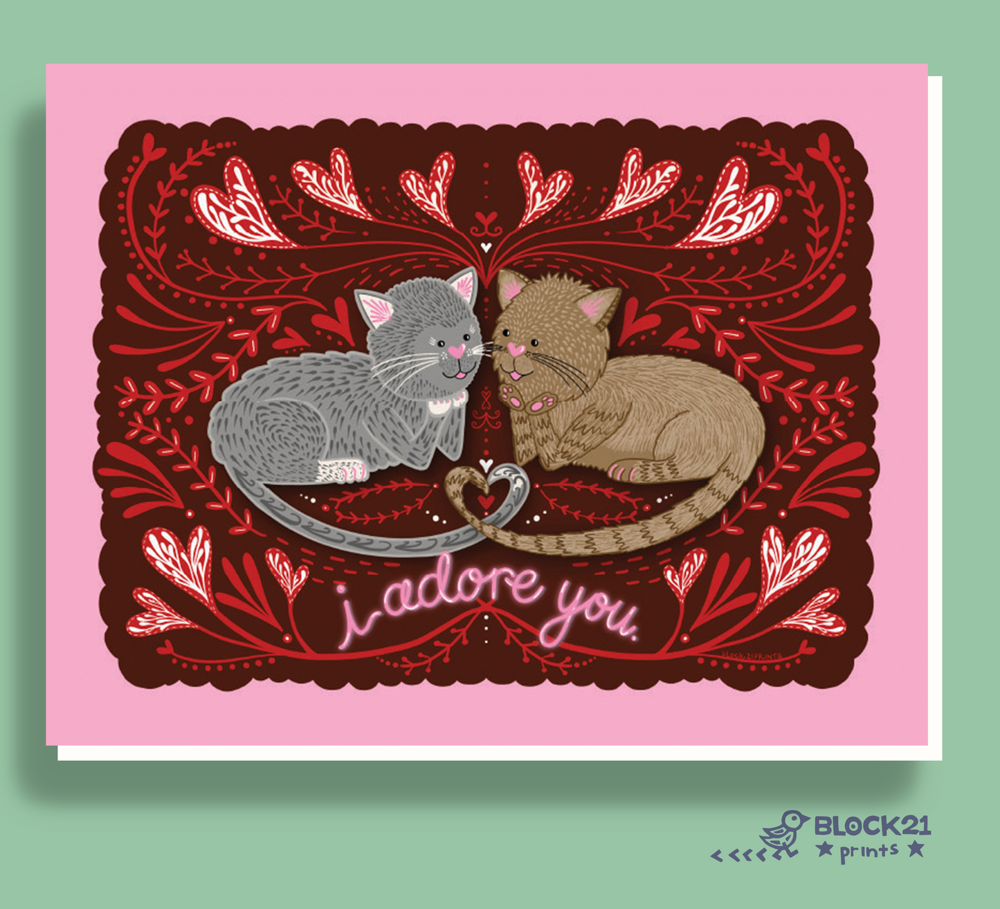 I Adore You Cat Greeting Card – A2, Blank Inside