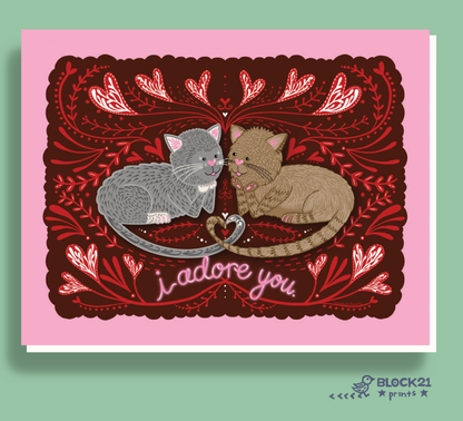 I Adore You Cat Greeting Card – A2, Blank Inside