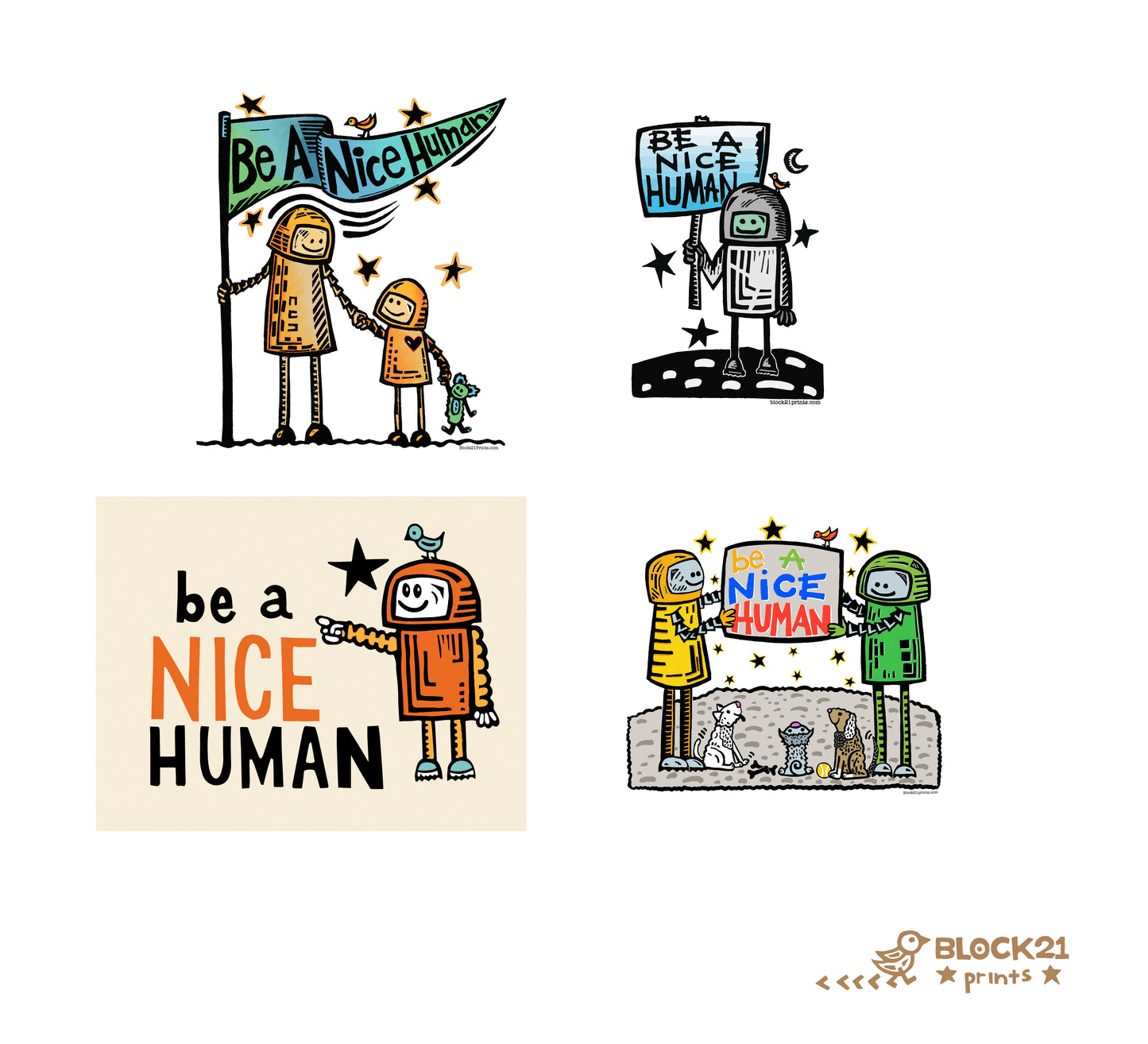 Be A Nice Human set of 4 Blank Greeting Card 4" X 6"