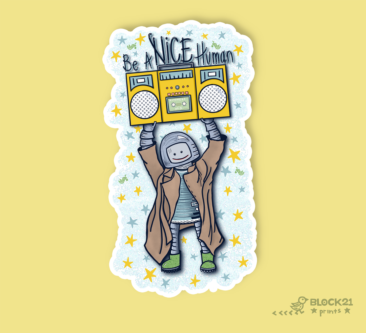Be A Nice Human 1980s Boombox - vinyl sticker