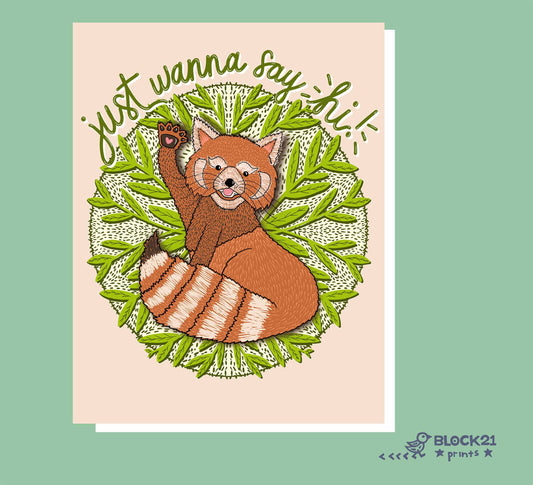 Red Panda - Hello Card - A2 Blank Inside