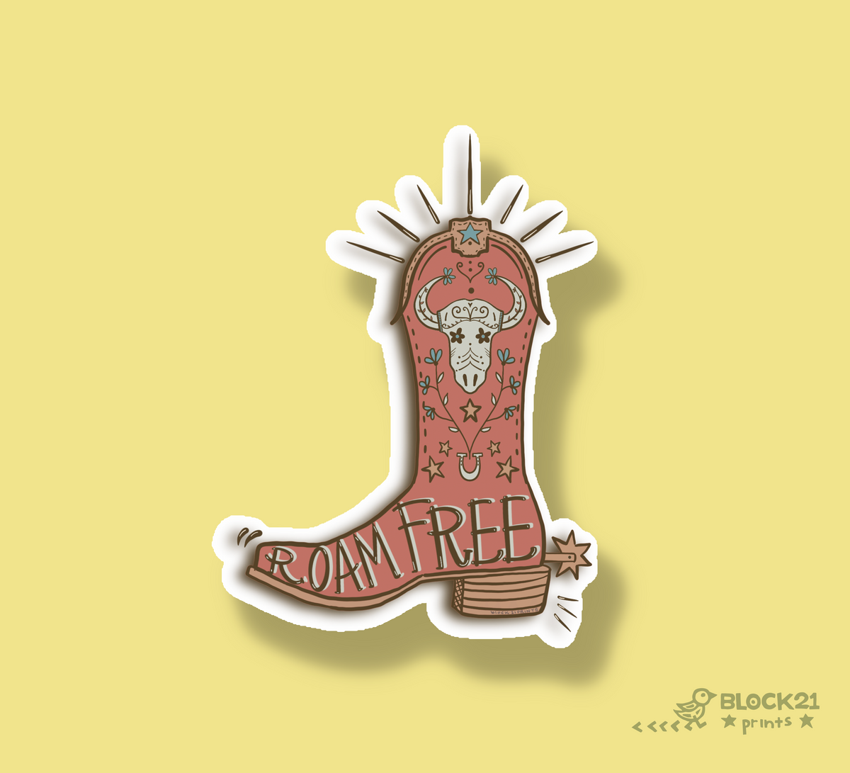 Roam Free Cowboy Boot Sticker | Western Boho Vinyl Sticker