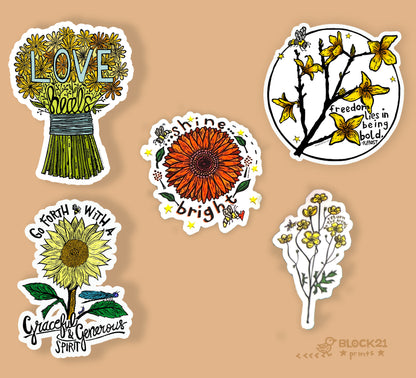 Flower Sticker Pack | Set of 5 Small Floral Designs | Perfect for Planners, Laptops, and More!