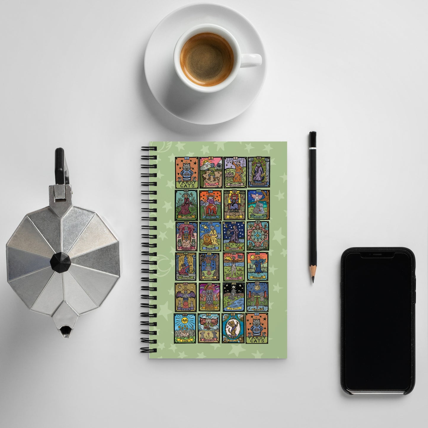 Tarot Cat Cards Spiral notebook with dotted pages