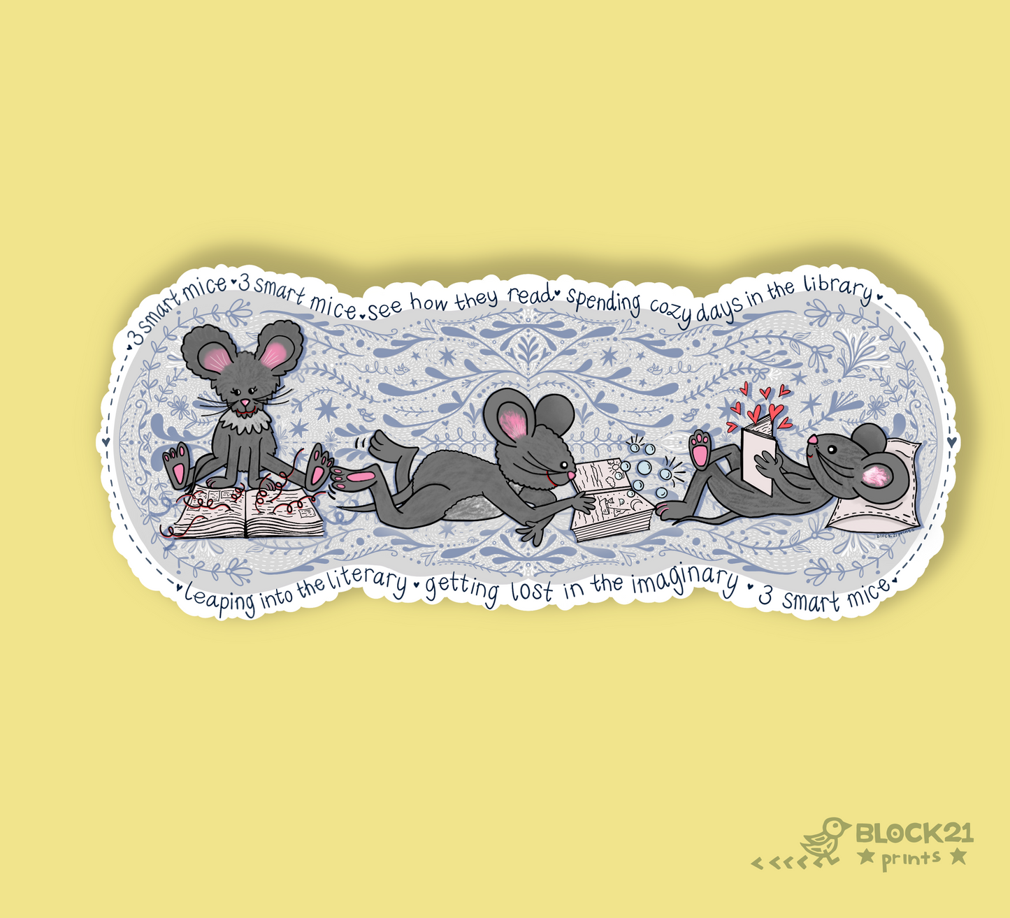 Three Smart Mice Reading Sticker | Waterproof Vinyl