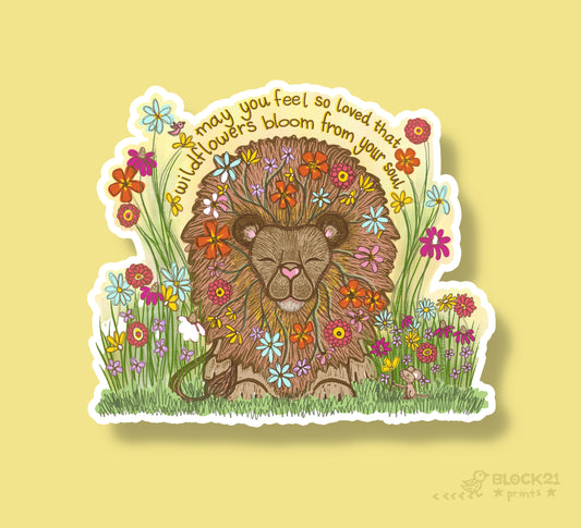 Wildflower Lion Die-Cut Vinyl Sticker Weather Proof Decal