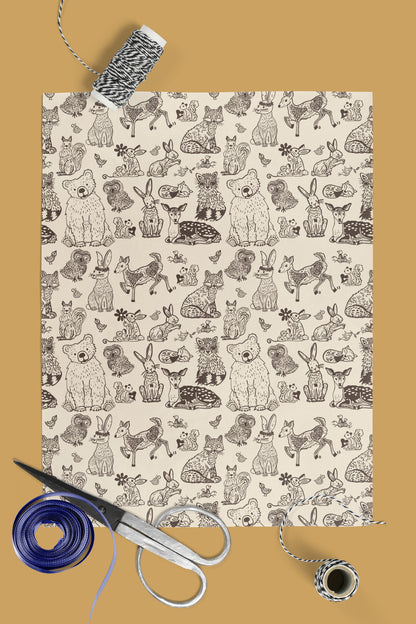 Woodland Forest Animals Gift Wrap Sheet - set of two